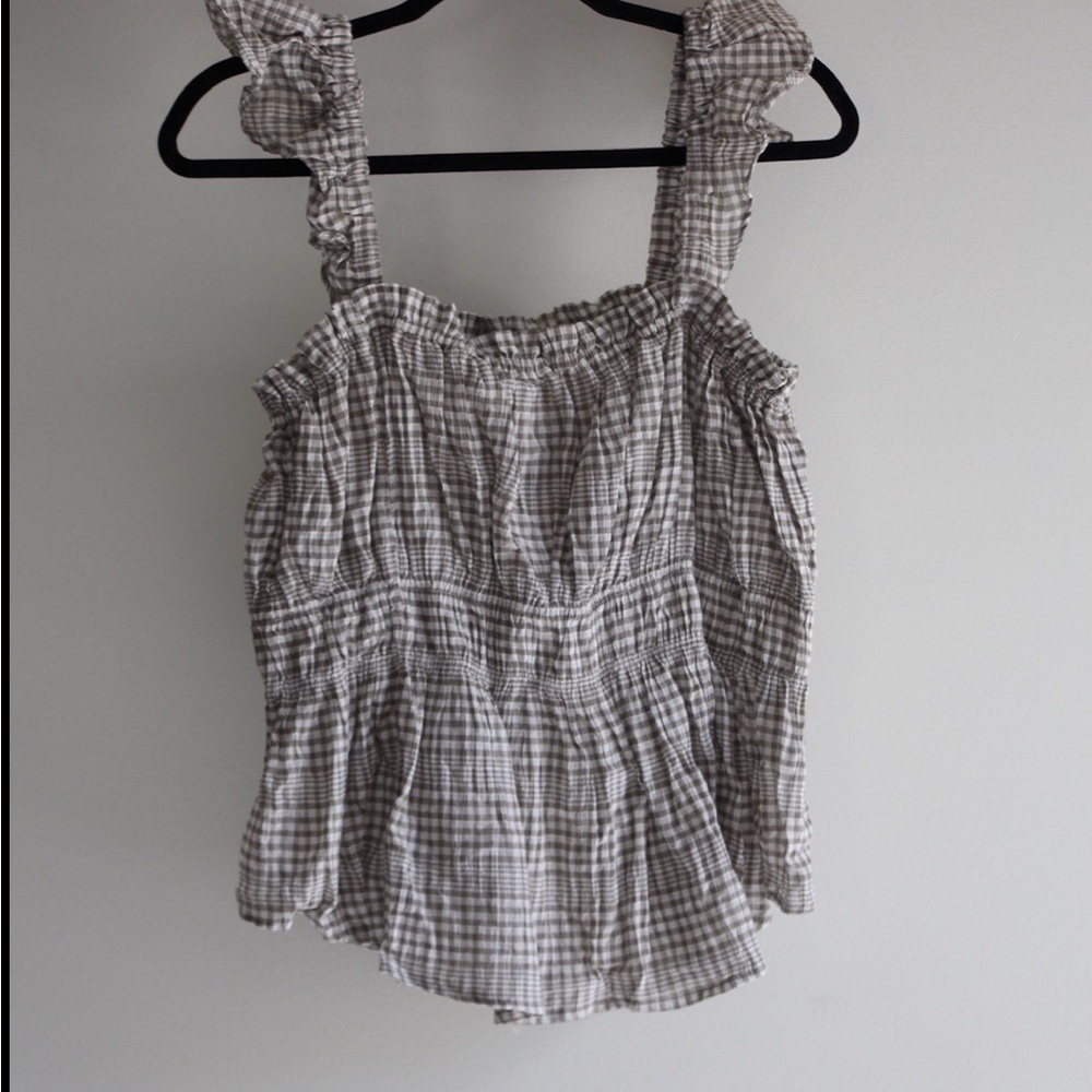 99% cotton Plaid Ruffle Strap Top